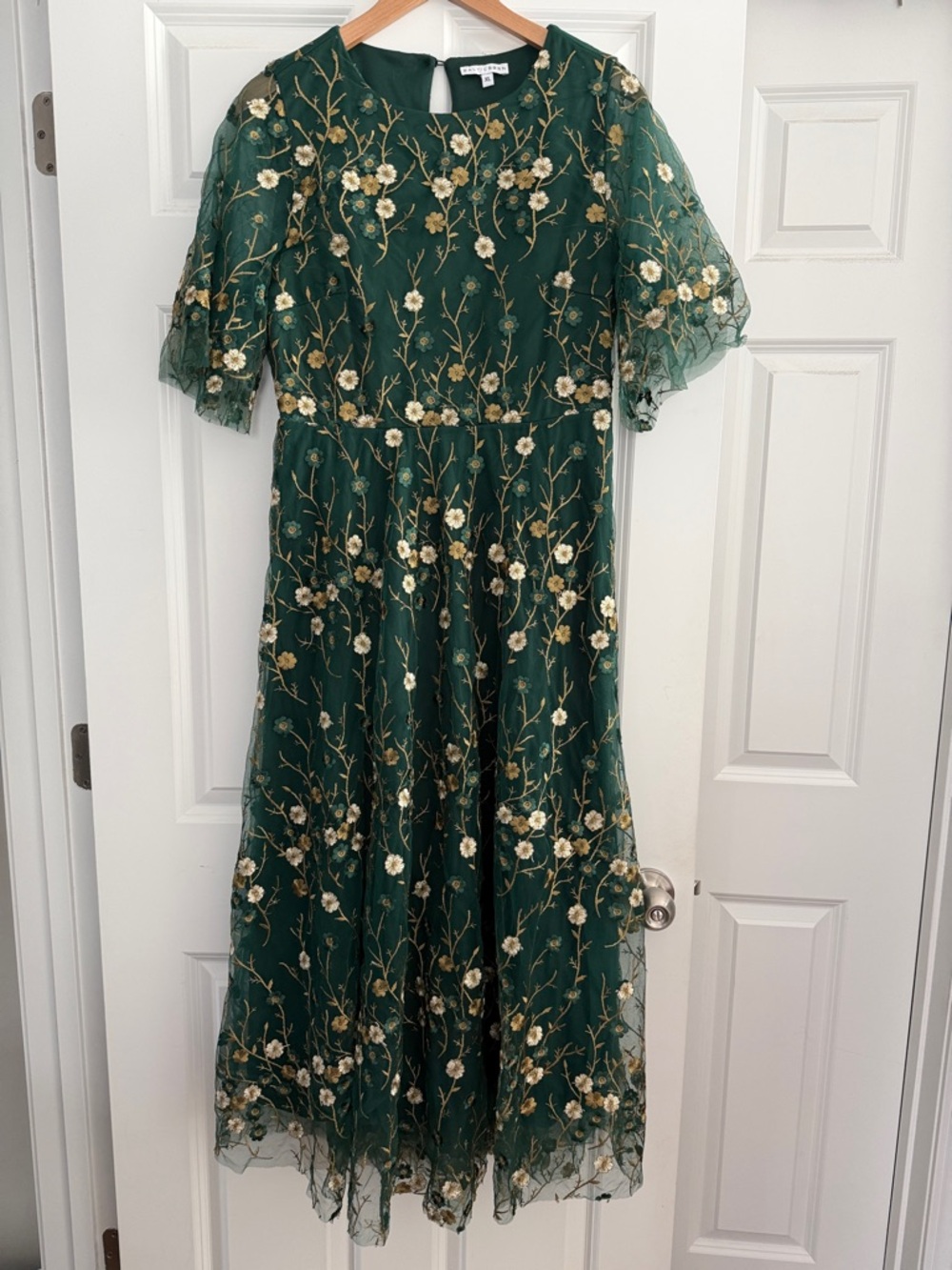 Baltic Born Arabella Embroidered Tulle Maxi Dress Size XL Dark Green and Gold - Picture 2 of 13